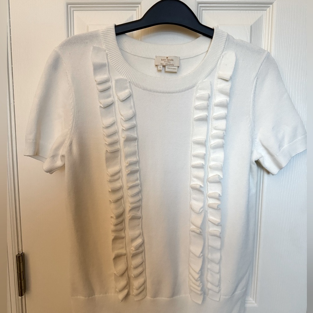 Kate Spade Ivory Ruffle Short Sleeve Knit Sweater Top S